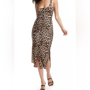 $120 good american Brown and Cream Midi Pencil Dress with Slit Size 2